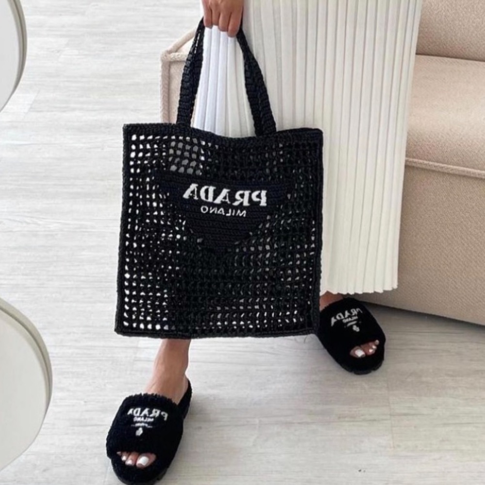 Prada Black Raffia Crochet Tote Bag - Picture 2 of 4